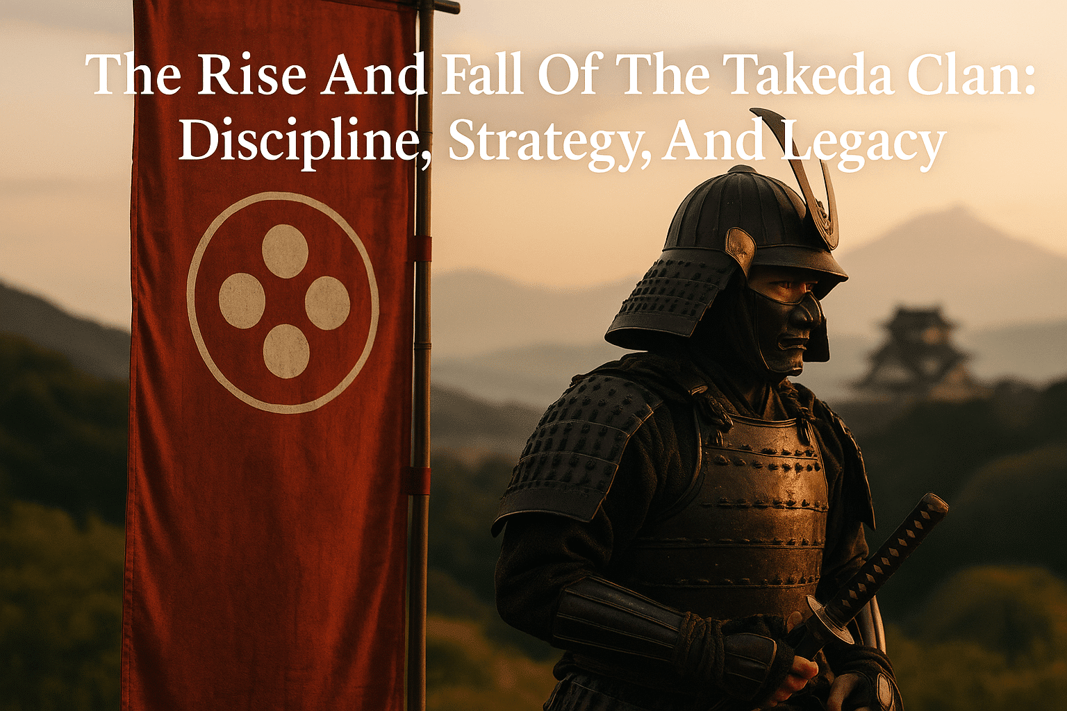 alt_text: A captivating cover featuring Takeda clan symbols, samurai imagery, and Japan's Sengoku landscape.