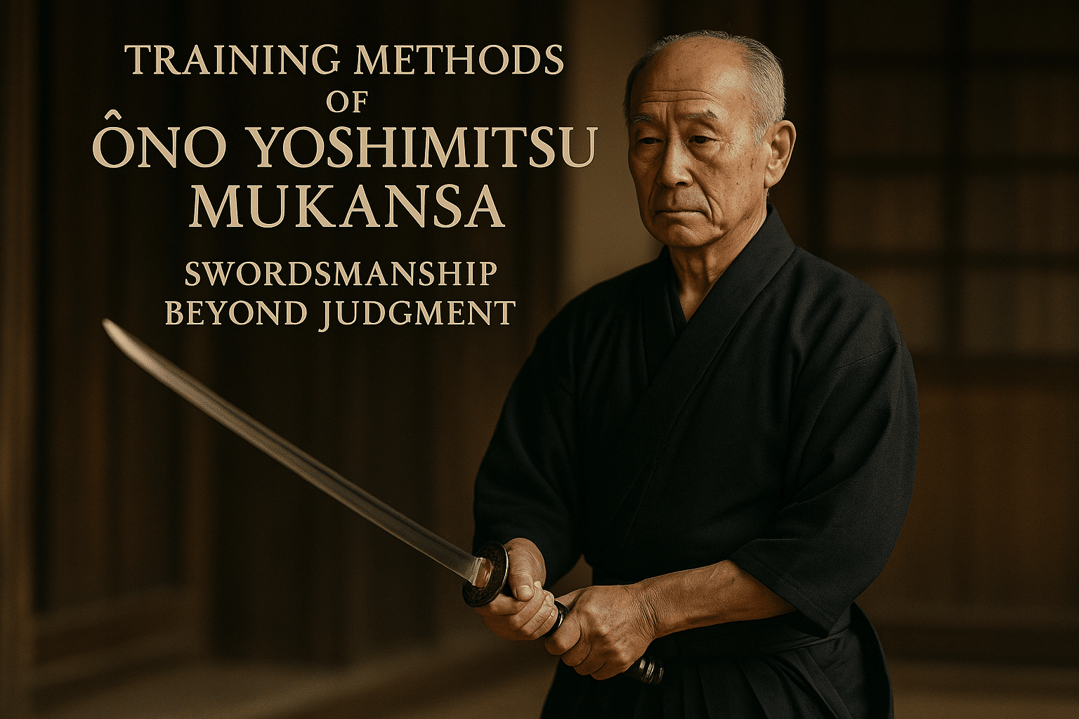 alt_text: Elegant cover design for a book on Ōno Yoshimitsu's swordsmanship, blending tradition and philosophy.