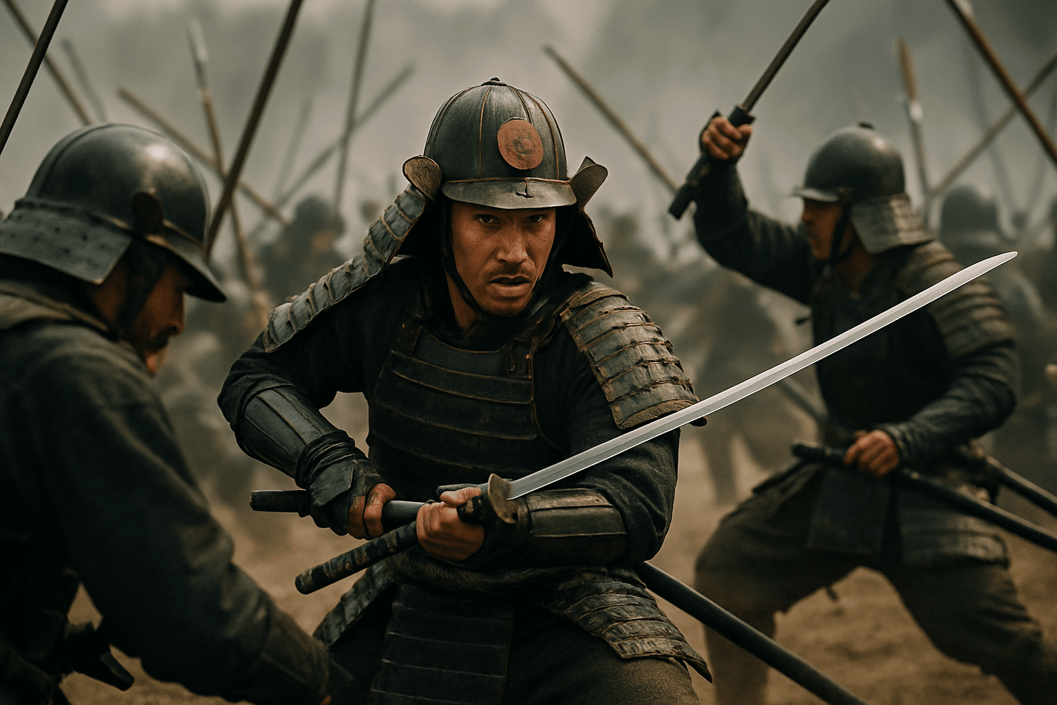 alt_text: Dynamic samurai battlefield scene expressing the evolution of warfare and loyalty in Sengoku Japan.