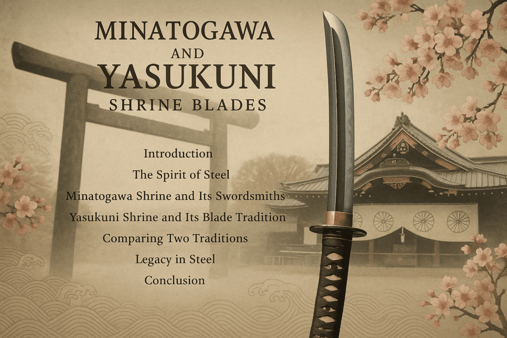 alt_text: Elegant katana surrounded by shrine symbols, embodying tradition and artistry in a muted backdrop.