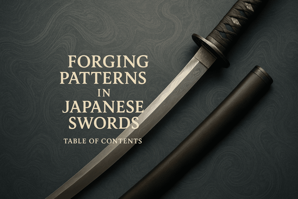 alt_text: A serene cover featuring a katana with intricate patterns against a textured steel backdrop.