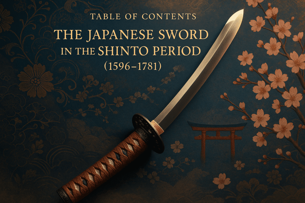 alt_text: A Shinto sword elegantly displayed with traditional patterns, symbolizing Japan’s Edo period artistry.
