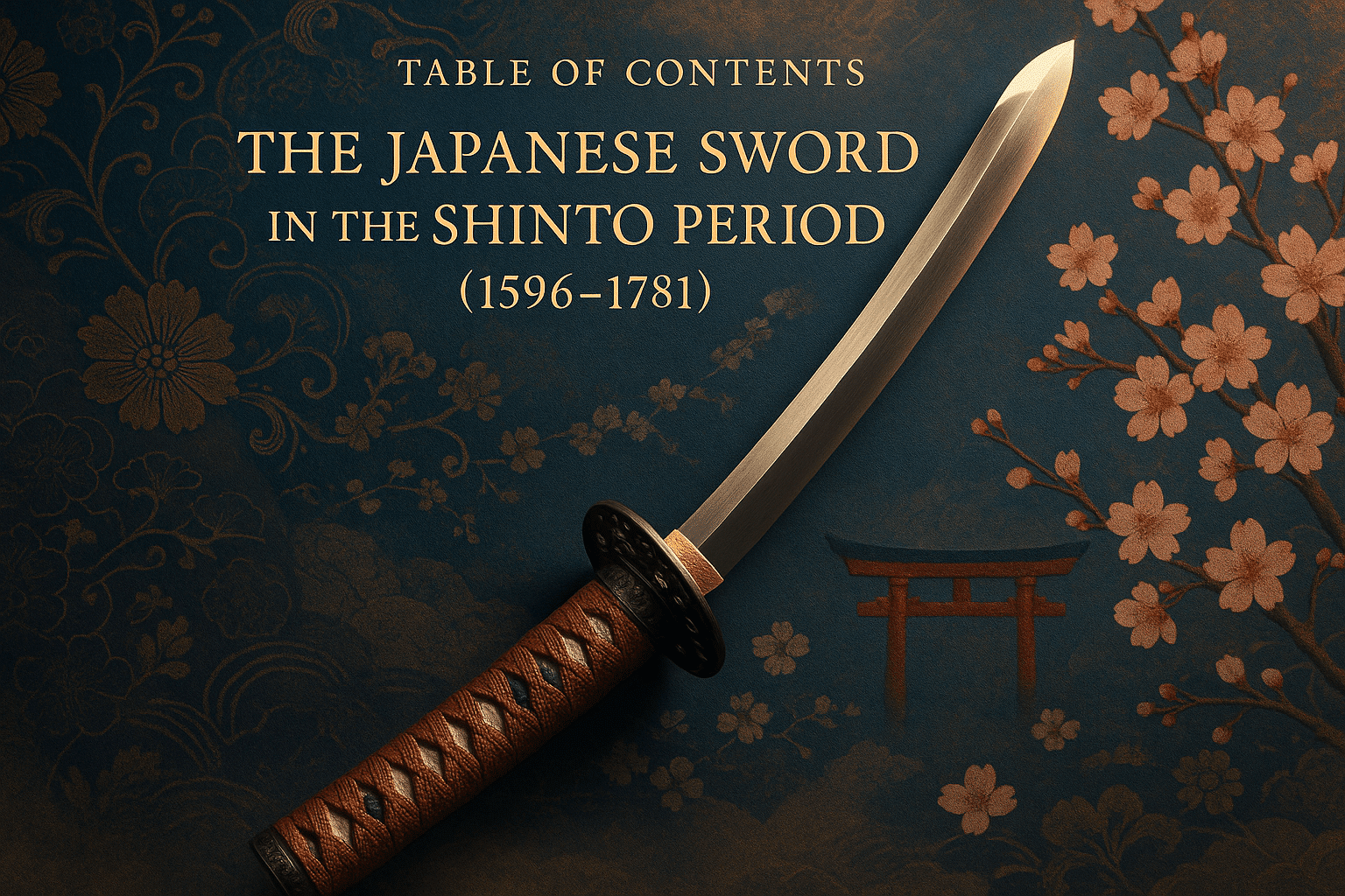 alt_text: A Shinto sword elegantly displayed with traditional patterns, symbolizing Japan’s Edo period artistry.