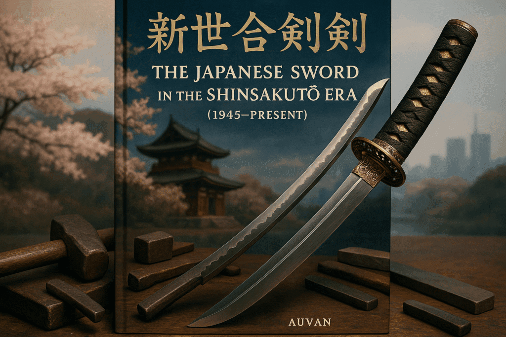 alt_text: A striking cover for "The Japanese Sword in the Shinsakutō Era," blending tradition and modernity.