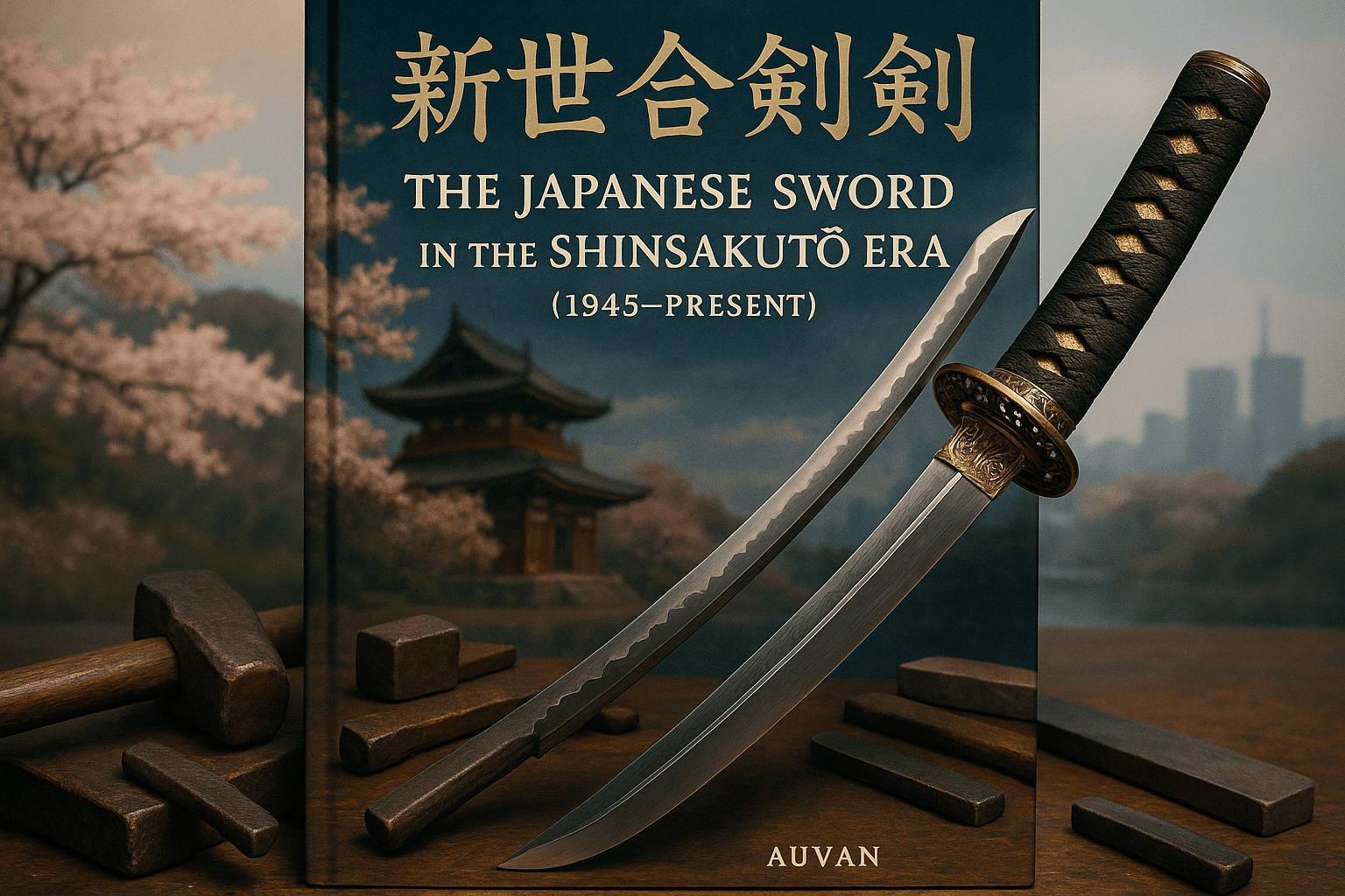 alt_text: A striking cover for "The Japanese Sword in the Shinsakutō Era," blending tradition and modernity.