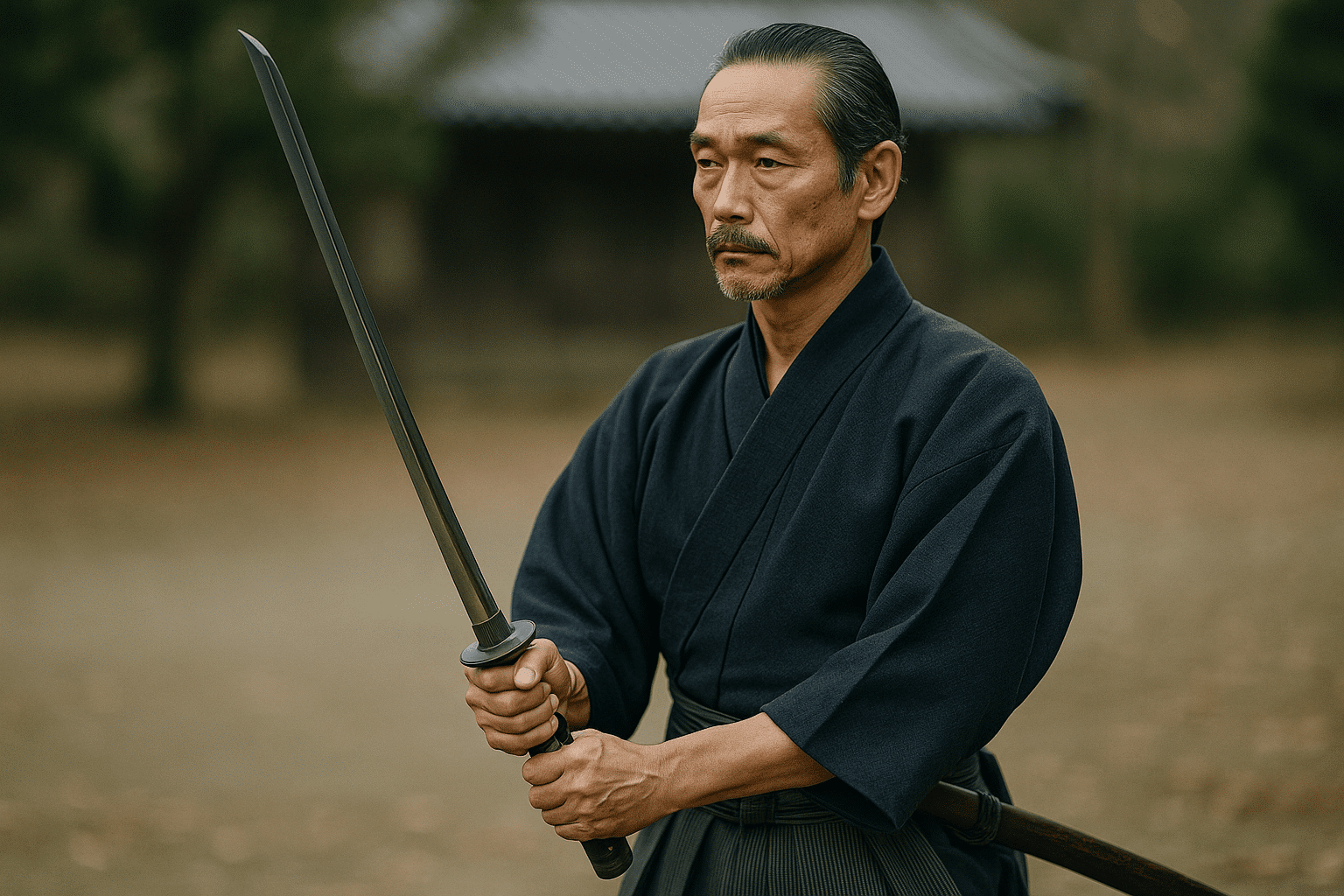 alt_text: A serene cover depicting a kimono-clad swordsman poised with a katana, embodying martial arts philosophy.