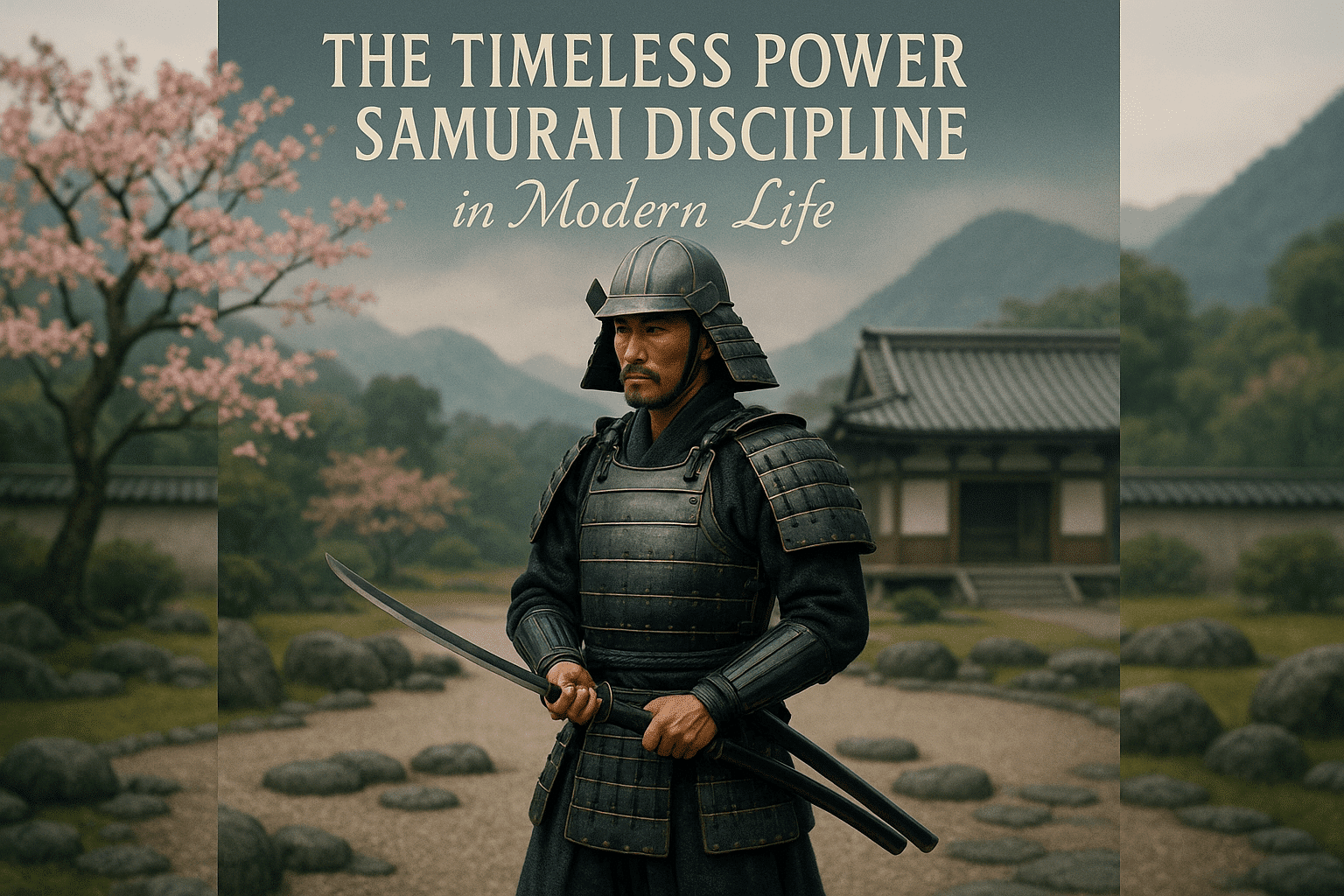 alt_text: A serene book cover featuring a poised samurai, symbolizing strength, honor, and self-discipline.