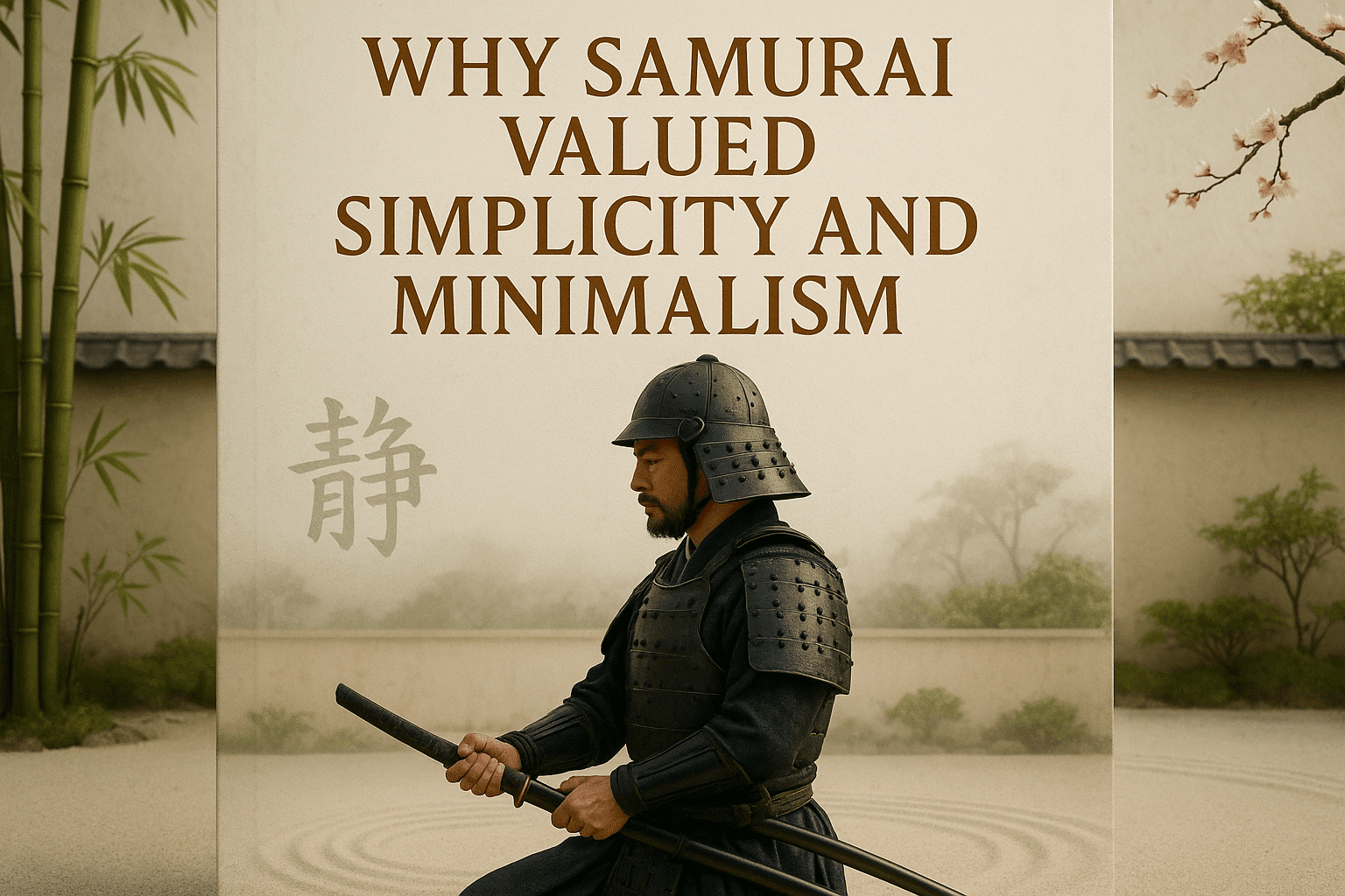 alt_text: A serene Samurai in a minimalist dojo, embodying simplicity and calmness, with elegant typography.